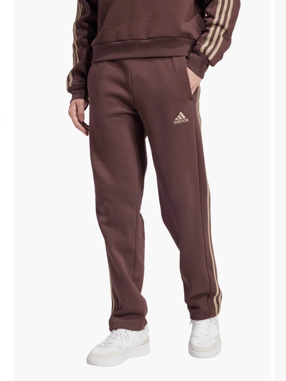 adidas Men's Brown/Maroon Track Pants with Beige Stripes